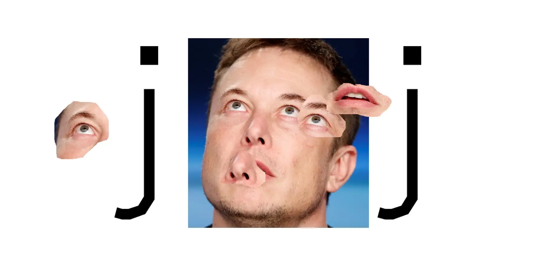 Elon musk with extra facial features, image of interactive websited