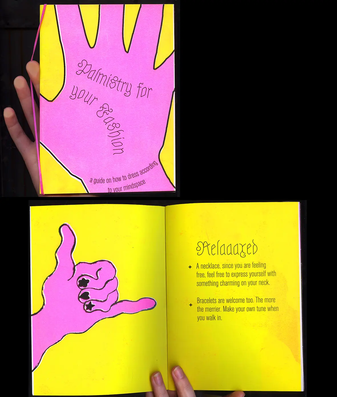 Cover image of the zine in pink and yellow riso ink.